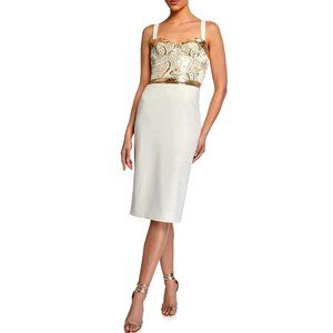 Dress the Population Silvia Sequin Ivory Gold Midi Dress Size XXS Party